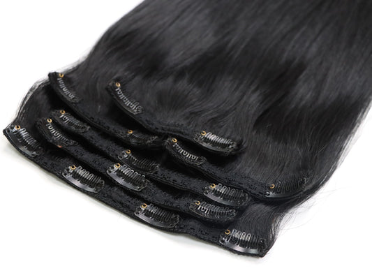 Clip In, black, 30 cm - 75 cm 12"-30"), smooth (straight)