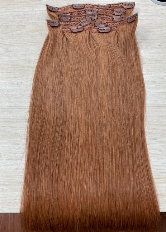 Clip In, brown, 30 cm - 75 cm (12"-30"), smooth (straight)